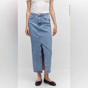 Mango Blue Denim Maxi Skirt with Front Slit